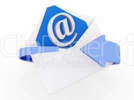 3d mail envelope and blue circular arrows, e-mail marketing conc