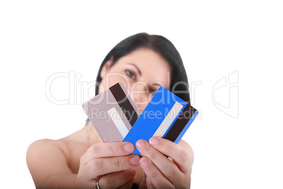 woman with credit cards, shallow