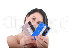 woman with credit cards, shallow