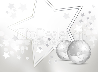 Silver gray and white Christmas background with star and baubles - Weihnachtskugeln mit Stern