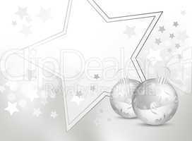 Silver gray and white Christmas background with star and baubles - Weihnachtskugeln mit Stern