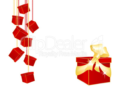 Red gift boxes hanging on chains - Weihnachtsgeschenke