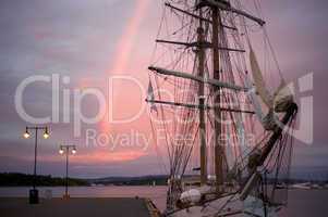 Sailing ship at sunrise