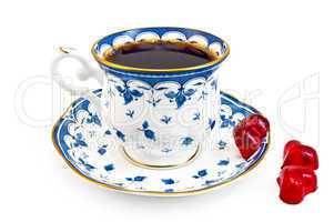 Coffee in the blue cup with jelly