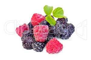 Raspberries and blackberries with a sheet