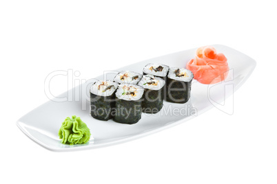 Sushi (Unagi Roll) on a white background