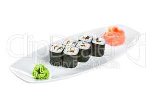 Sushi (Unagi Roll) on a white background