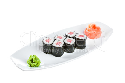 Sushi (Tekki Maki Roll) on a white background