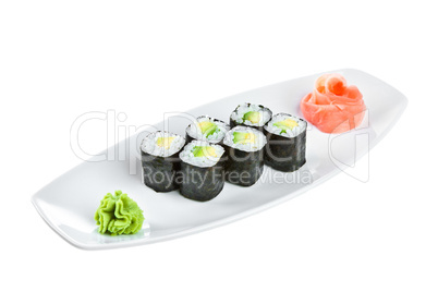 Sushi (Maguro maki roll shiroy) on a white background