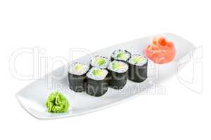 Sushi (Maguro maki roll shiroy) on a white background