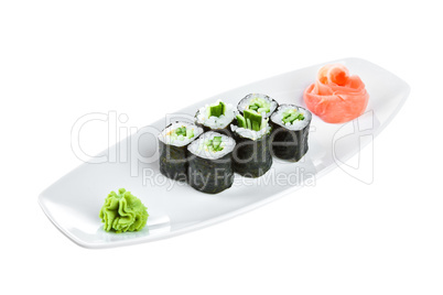 Sushi (Kappa maki roll) on a white background