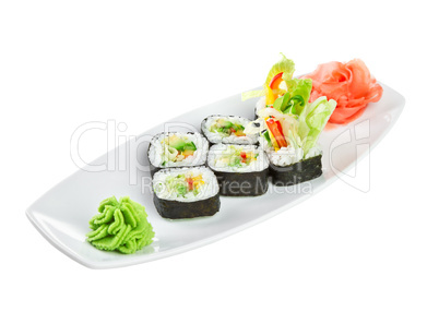 Sushi (Yasai Roll) on a white background