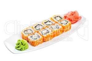 Sushi (California Roll) on a white background