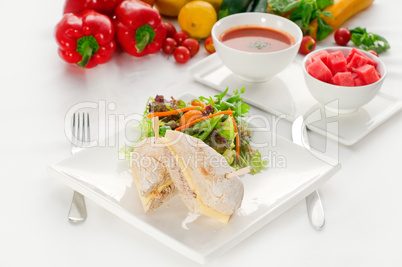 tuna and cheese sandwich with salad