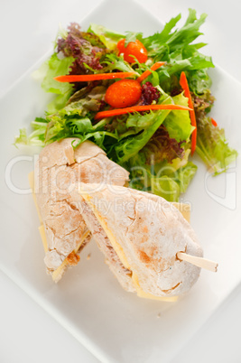 tuna and cheese sandwich with salad