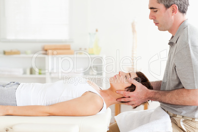 Man stretching a cute woman