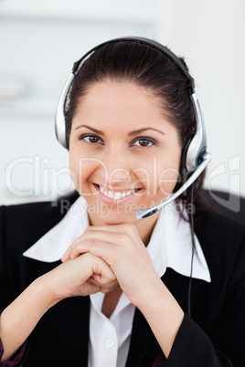 Smiling operator in office