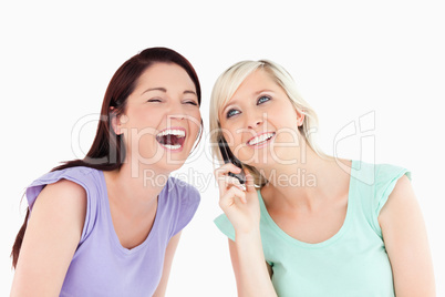 Cheering women on the phone Cheering women on the phone