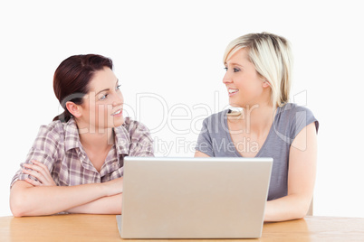 Pretty women learning with notebook