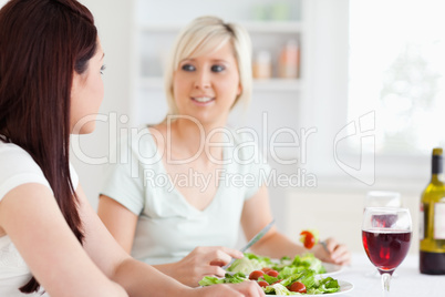 Portrait of happy Women eating salad