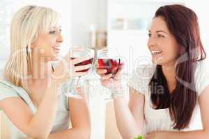 Joyful women toasting with wine