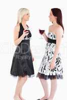 Cute well-dressed women drinking red wine