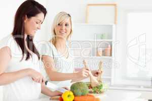 Cheerful Women preparing dinner
