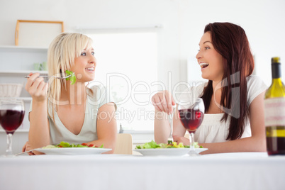 Cute women eating salad