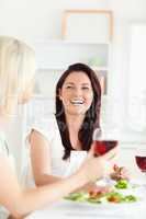 Portrait of laughing Women drinking wine
