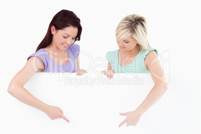 Women showing copyspace
