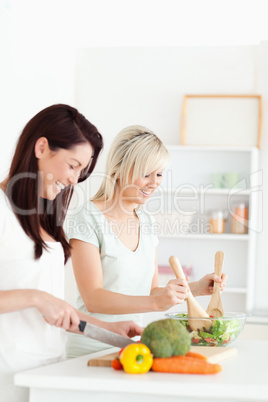 Smiling Women preparing dinner