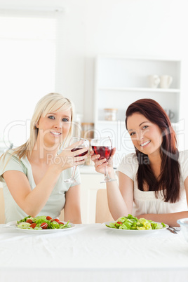 Cute Women toasting with wine