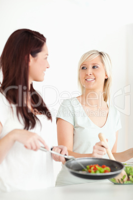Charming Women cooking dinner