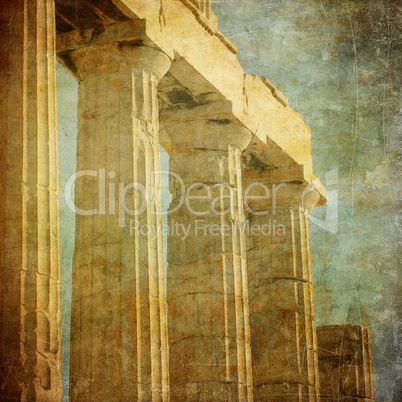 Vintage image of greek columns, Acropolis, Athens, Greece