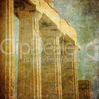 Vintage image of greek columns, Acropolis, Athens, Greece