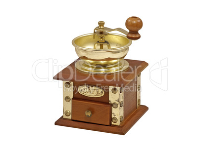 Wooden manual coffee grinder.