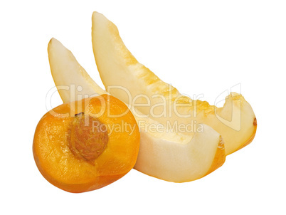 Fresh peach and slices of  melon.