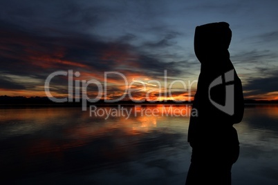 Silhouette vor Abendhimmel am Starnberger See