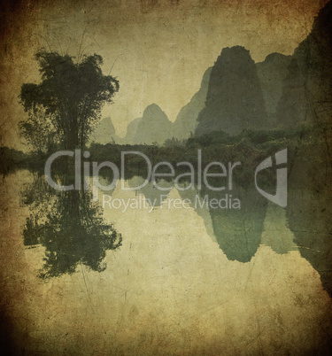 Grunge image of Yulong river, Guangxi province, China