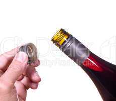 Red wine bottle opened screw top