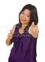 Hispanic Woman with Thumbs Up on White