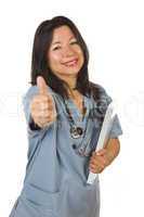 Attractive Hispanic Doctor or Nurse with Thumbs Up