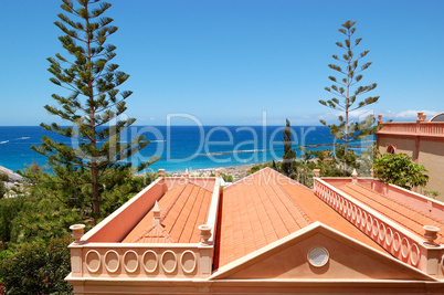 Roof of the villa and beach, Tenerife island, Spain