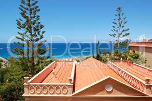 Roof of the villa and beach, Tenerife island, Spain