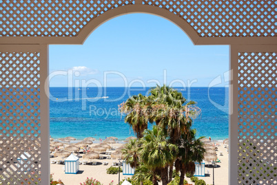View on a beach of the luxury hotel, Tenerife island, Spain
