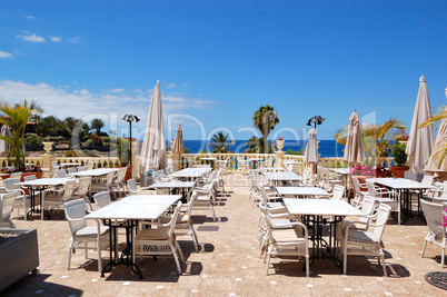 Sea view terrace of the luxury hotel's restaurant, Tenerife isla