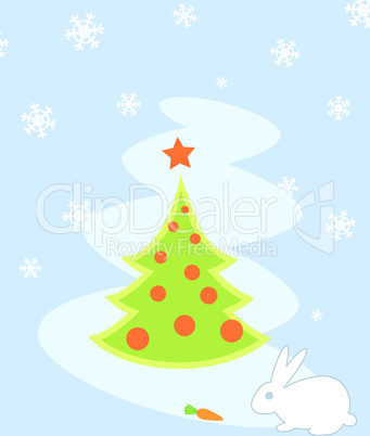 Christmas Tree Card With Rabbit