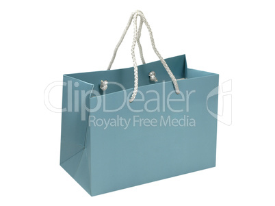 Empty blue gift bag.