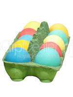 Easter eggs in a green pot.