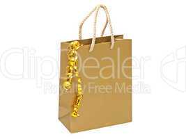 Gift bag with decorative golden tape.